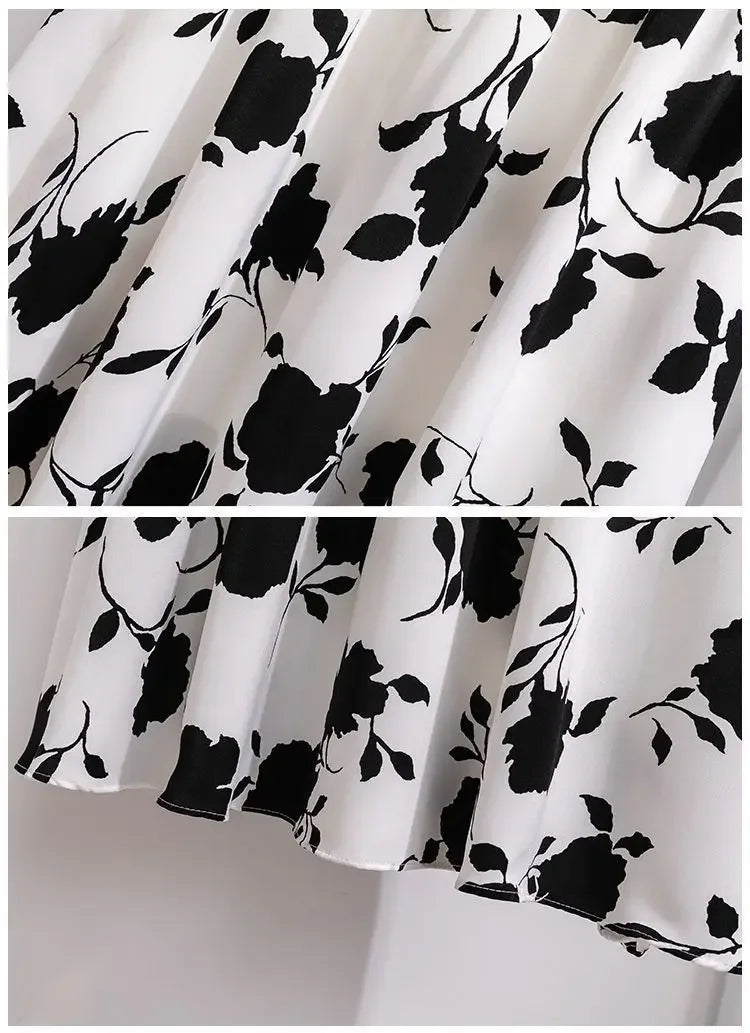 Plus Size High-Waisted Slimming Plus Size Women's Rose Skirt 2024 Summer Medium-Length Stylish BBQ Hip Covering Casual Dress