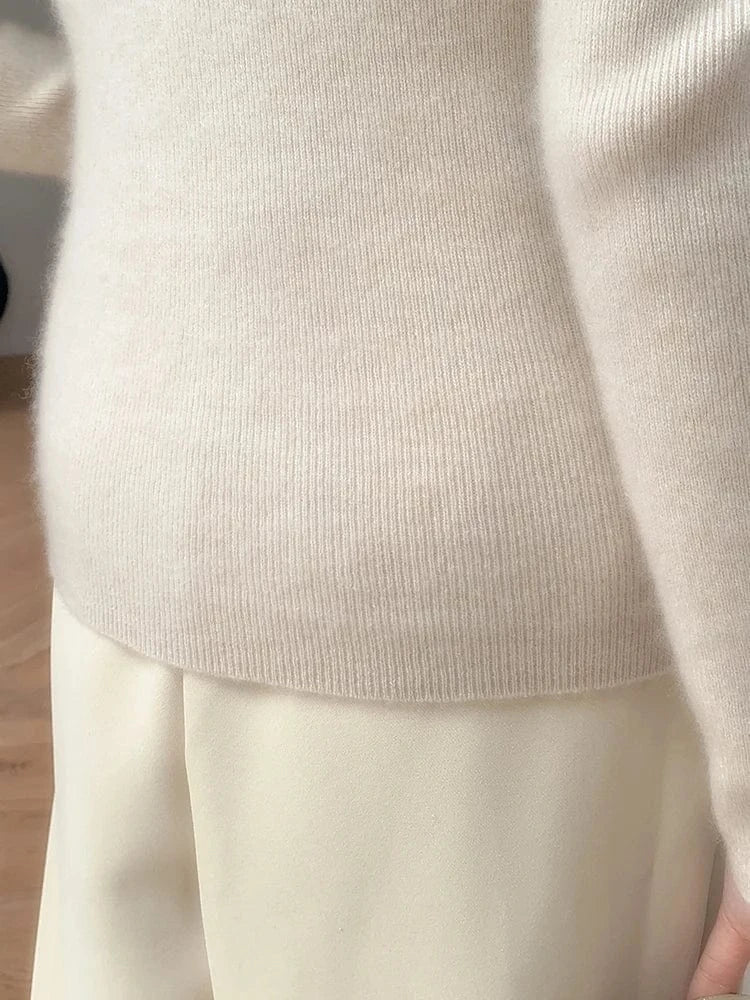 Women 100% Cashmere Sweater Mock Neck Pullover Autumn Winter Slim Basic Cashmere Knitwear Soft Warm High Strecth Pullover Tops