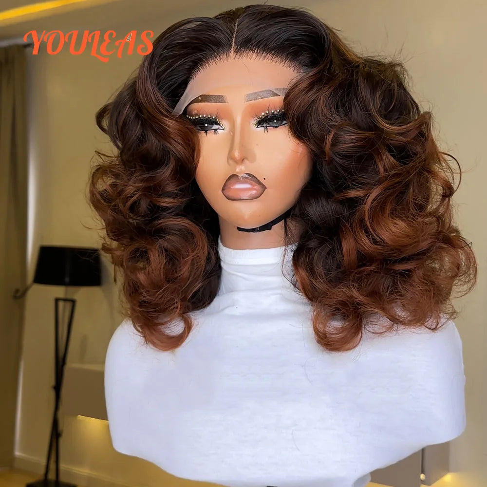 Honey Blonde Loose Wave Ombre 1b/4 Colored Wig 13x4 Transparent Lace Front Glueless Human Hair Wig Pre plucked Ready To Wear