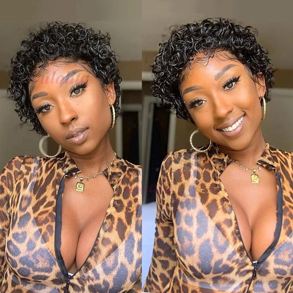 Pixie Curls 100% Human Hair 13x4 Lace Frontal Wigs Pixie Cut Short Bob Human Hair Wig Transparent Lace Front Human Hair Wig