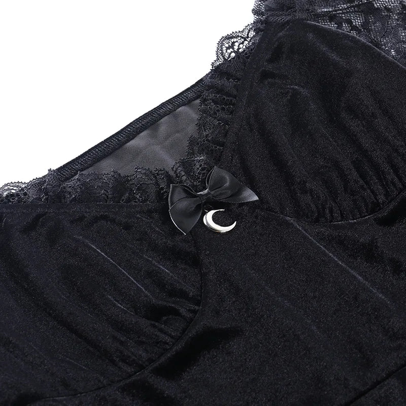 Y2K Hollow Cuffs Strapless Sexy Gothic Lace Dress Dark Style Pleated Knee-length Skirt Women‘s Slim Fit Fashion Women's Clothing