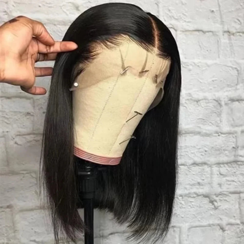 Short Bone Straight Human Hair Lace Front Bob Wig for Women