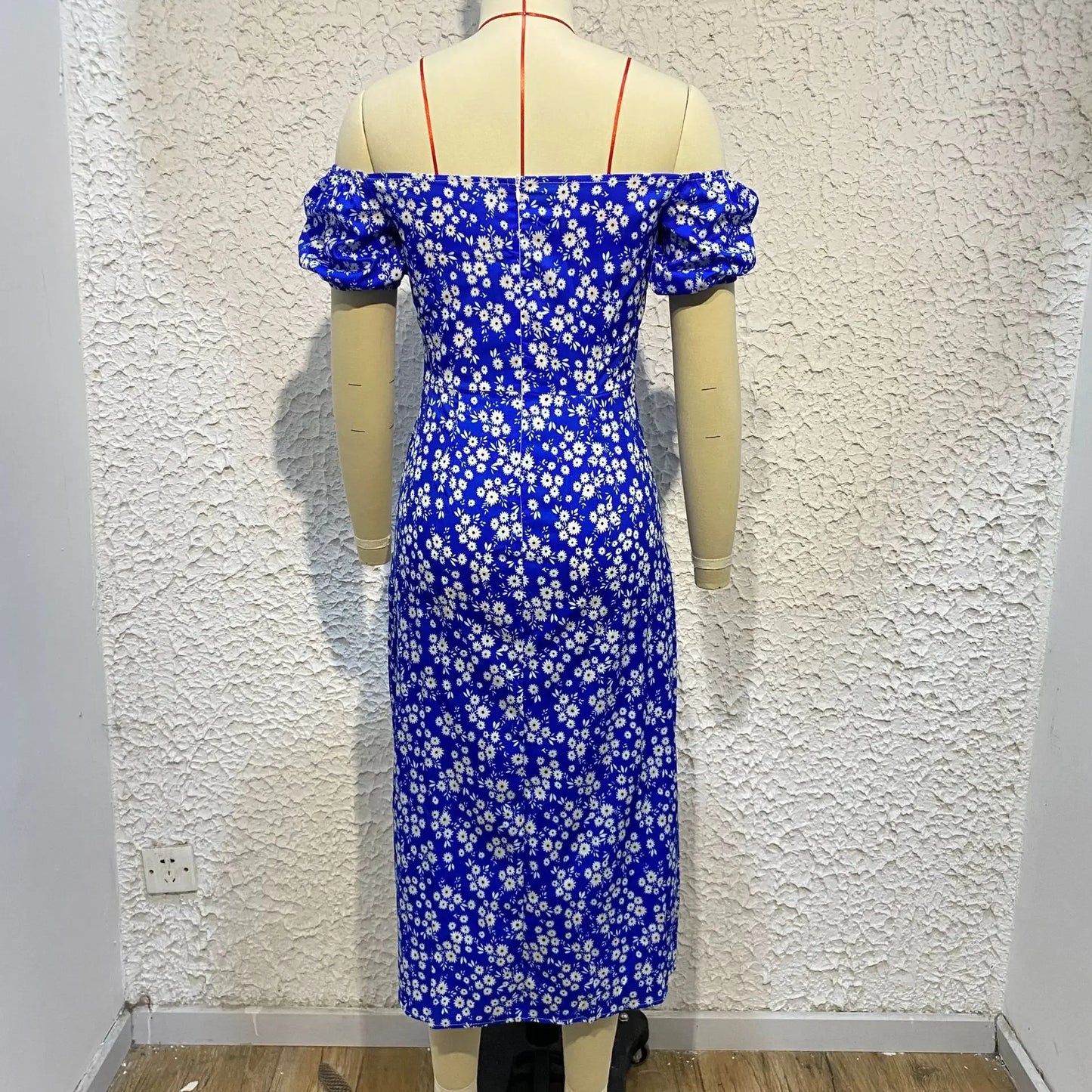 Elegant Summer Women's Dress Off-Shoulder Floral Side Slit Fashionable Commuting Foreign Trade New Style Womens Clothing