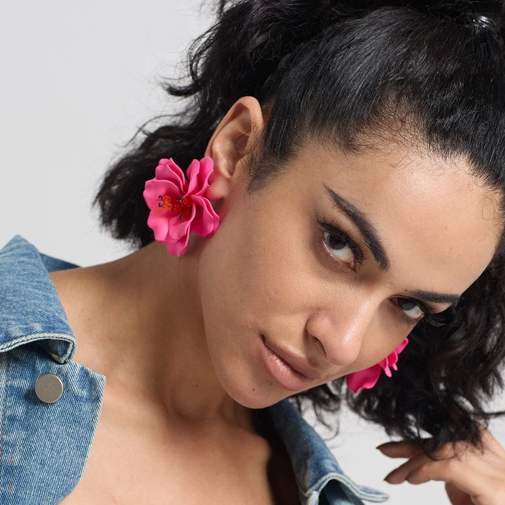 Exaggerated Ethnic Handmade Flower Drop Earrings Bohemian Acrylic Lovely Earrings High Quality Statement Female Jewelry