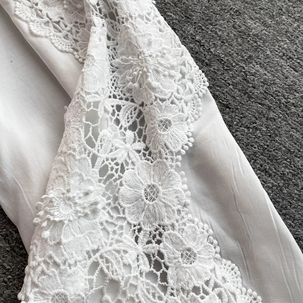 CM.YAYA Fashion Lace Embroidery Patchwork Women's Set Long Sleeve Shirt and Wide Leg Pants 2025 Vacation Two 2 Piece Sets Outfit