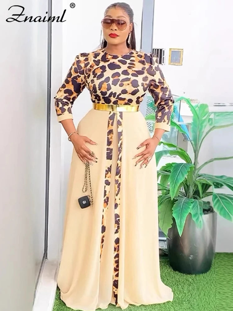 Znaiml Fashion Dashiki Ladies Traditional African Clothing Women Elegant Leopard Print Long Sleeve Front Split Dresses Birthday