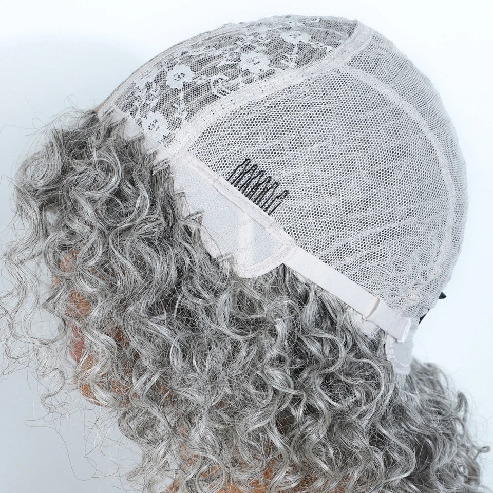 Lekker Gray Short Afro Kinky Curly Bob Middle Part 100% Human Hair Wigs For Women Brazilian Remy Hair Glueless Daily Mom Wigs