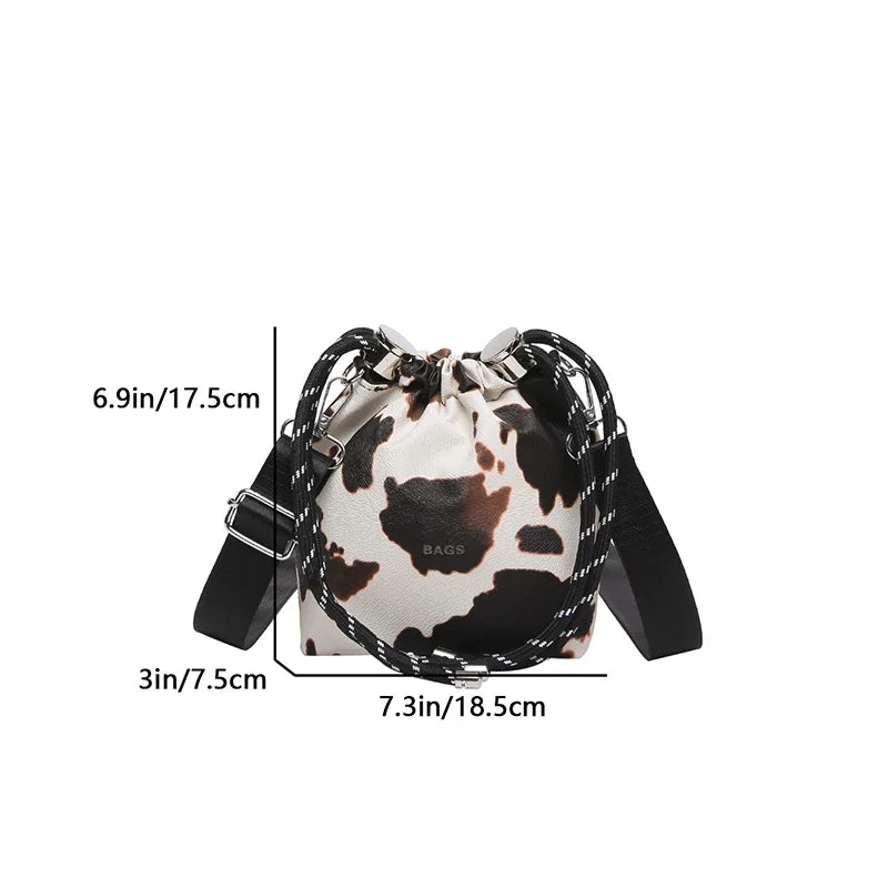 New Leopard Print Bag Fashion Cow Pattern Drawstring Bucket Bag Texture Brand Design Crossbody Bag Lady Versatile Storage Bag
