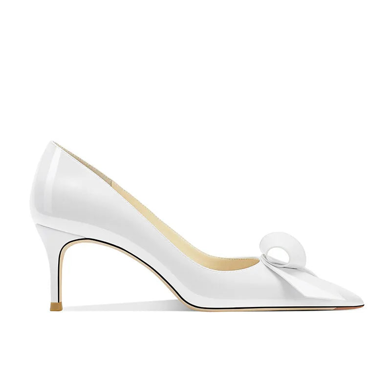 Bow Pointed Stiletto Patent Leather Pumps for Women