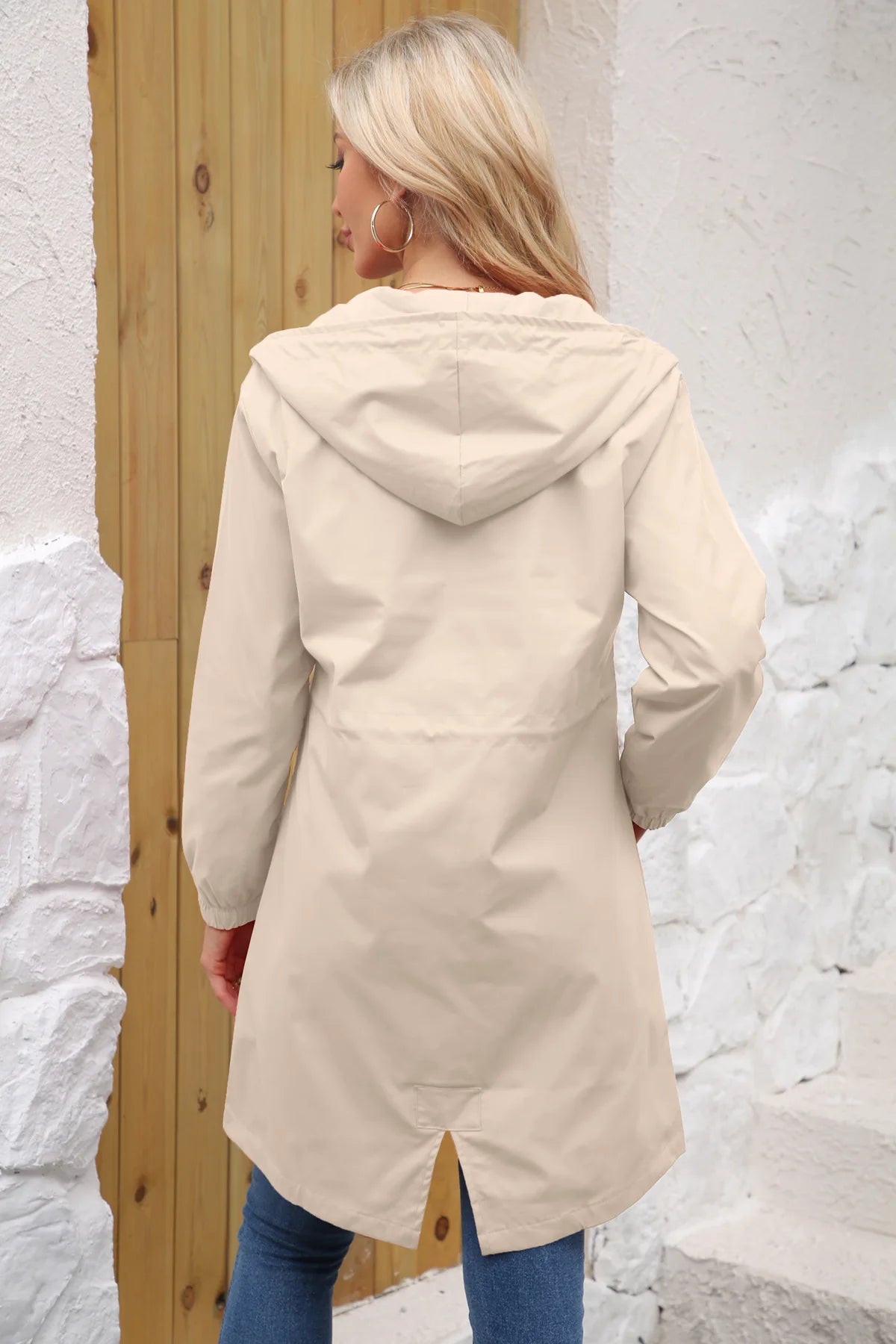 Spring Autumn Women's Trench Coat Water-Repellent Hooded Windbreaker Outdoor Loose Casual Zipper Long Jacket