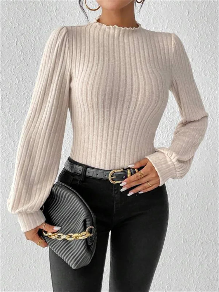 Long Sleeve Ribbed Knit Slim Fit Bodysuit for Women