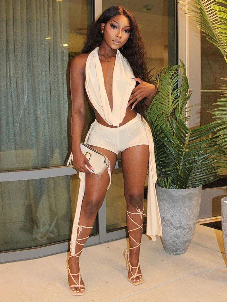 Backless Halter Top Two Piece Set