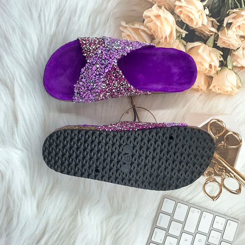 Summer Bling rhinestones Beach outside flat Women Slippers Fashion Casual Ladies Flip-Flops