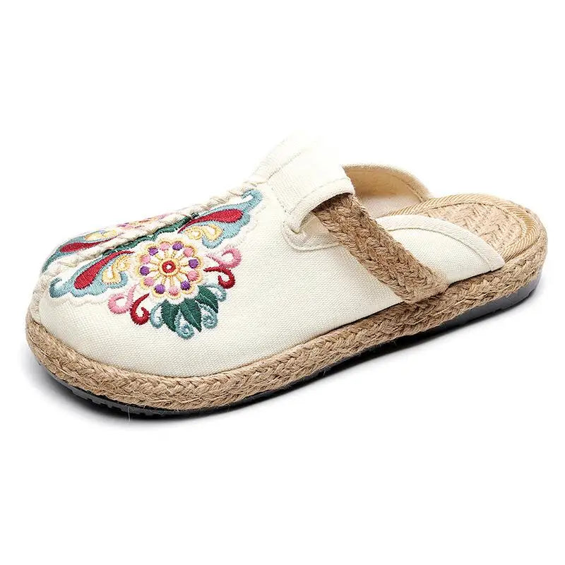 Embroidered Floral Retro Handmade Slides for Women