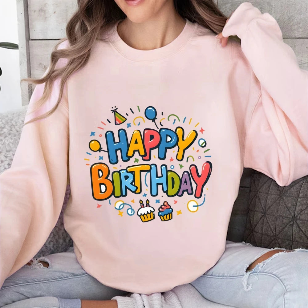 Birthday Graphic Casual Sweatshirt Trendy Multi-Colored Cotton Soft Top New Fashion Crew Neck Pullover Long Sleeve Loose Sweater