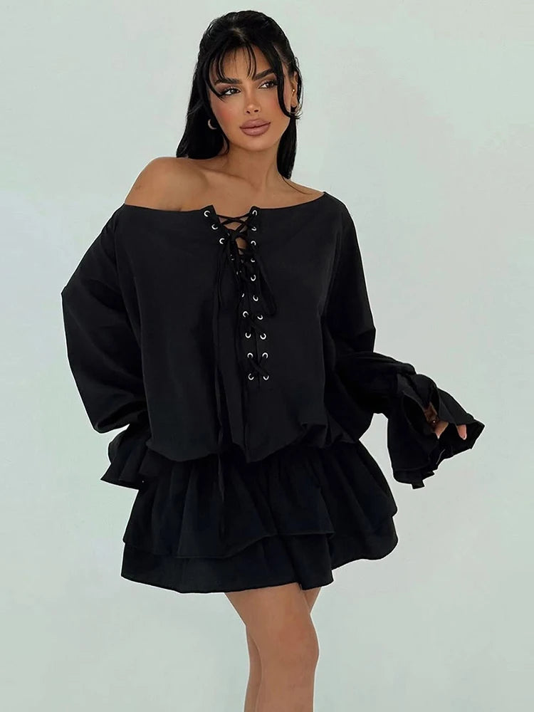 Off Shoulder Long Sleeve Mini Dress