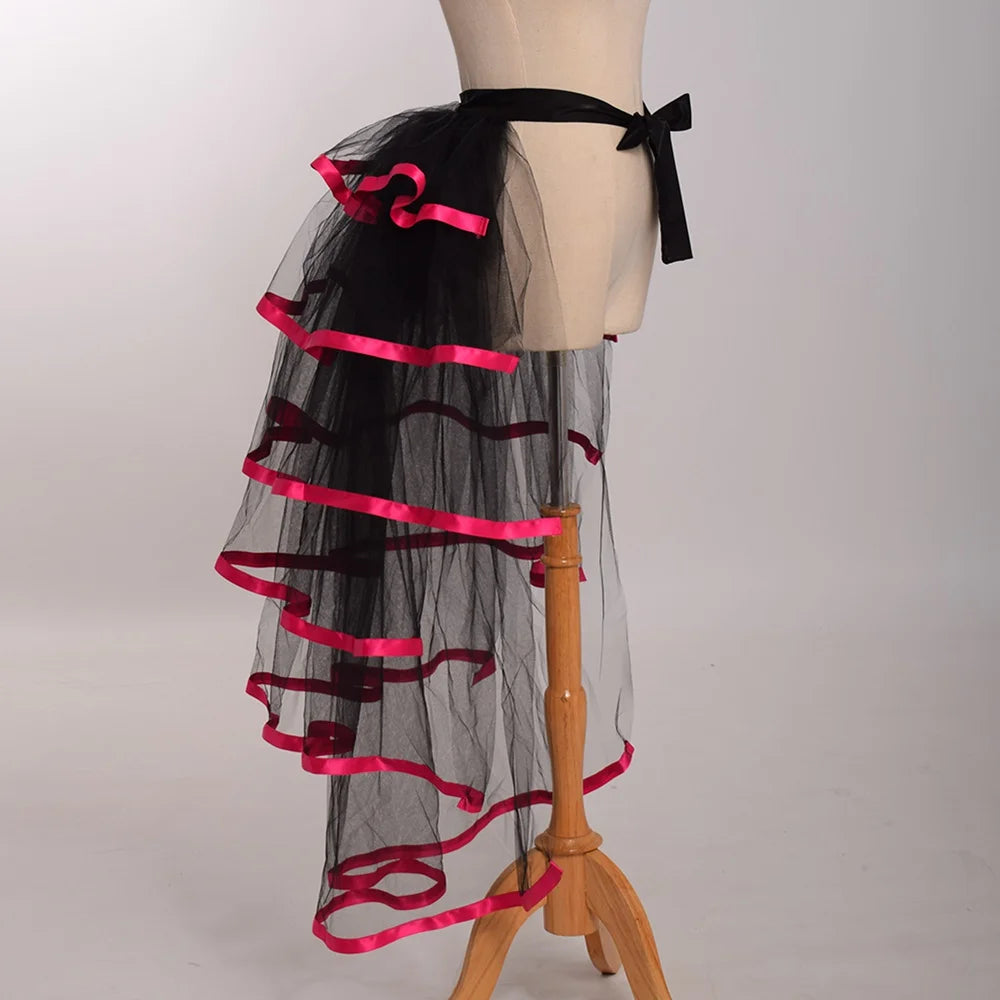 Women Punk Puffy Ruffle Tutu Bustle Skirts Sexy Steampunk Cocktail Party Tie-on Overskirt Gothic Tulle Skirt for Female