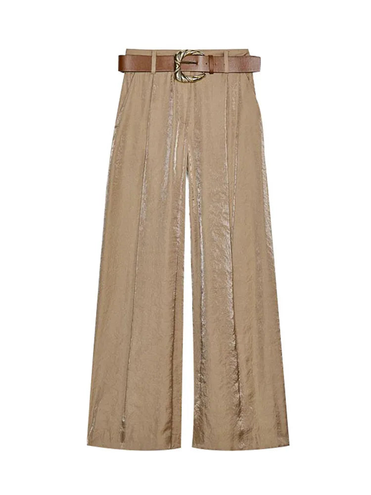 Fashion Women's Straight Pants Solid High Waist Pockets Wide Leg Long Trousers Female Lady Jumpsuit Pant High Street Wears 2025