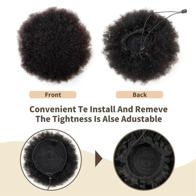 Afro puffs natural black afro puff hair bun for kids 100% Remy human hair small drawstring ponytail for little girls curly
