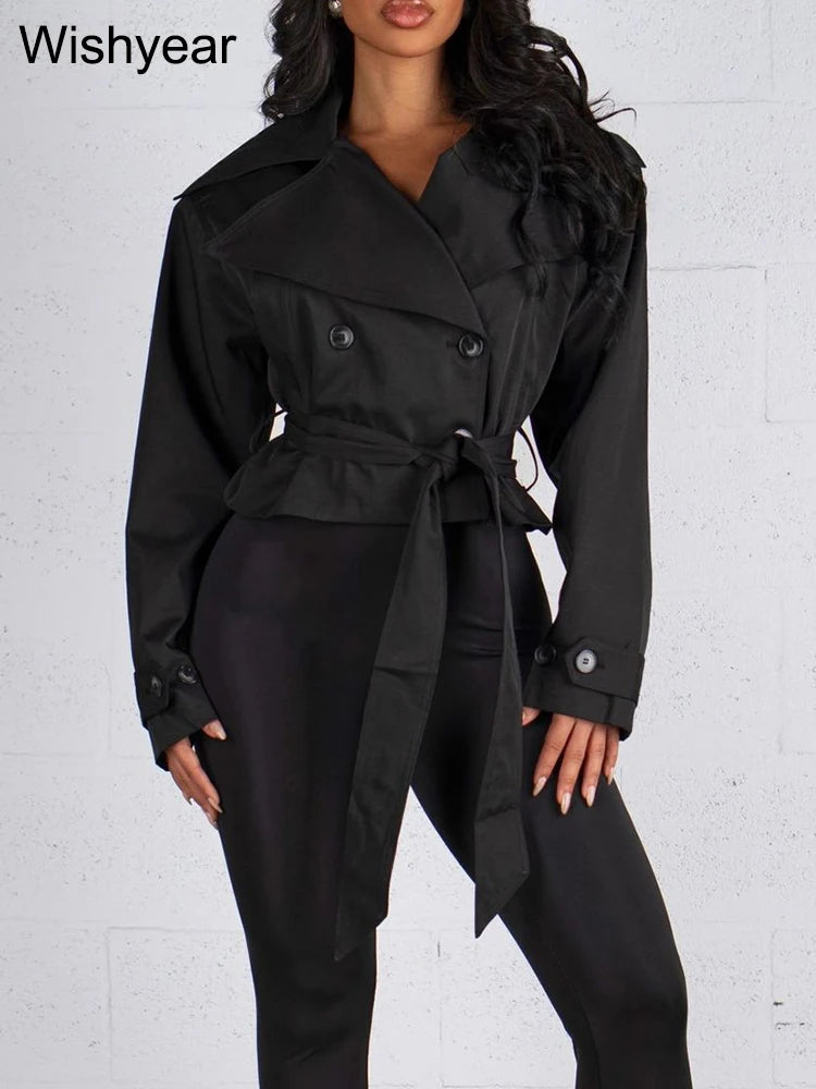 Lace-Up Double-Breasted Cropped Windbreaker Jacket for Women
