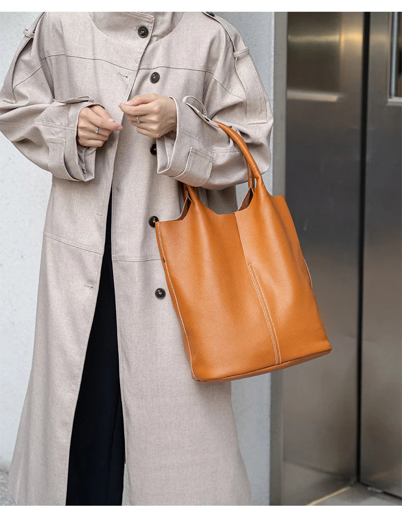 Bucket Bag Ladies Luxury Women Tote Bag Casual Genuine Cow Leather Shoulder Bags ladies Tote Handbags Big Shopper Bag for Female