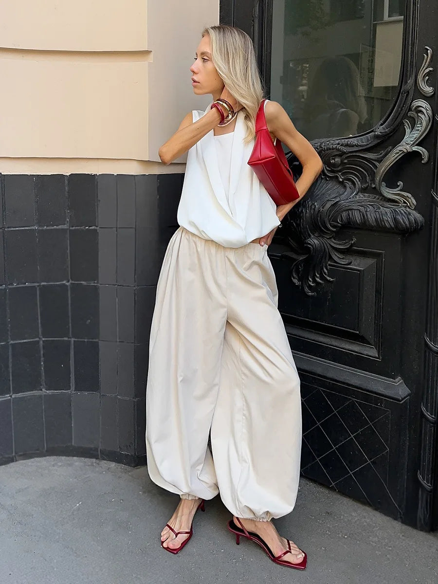 Bornladies Autumn Womens 100% Cotton Loose Lantern Style Wide Leg Pants Street Style Casual Lazy Pants Fashion Trousers