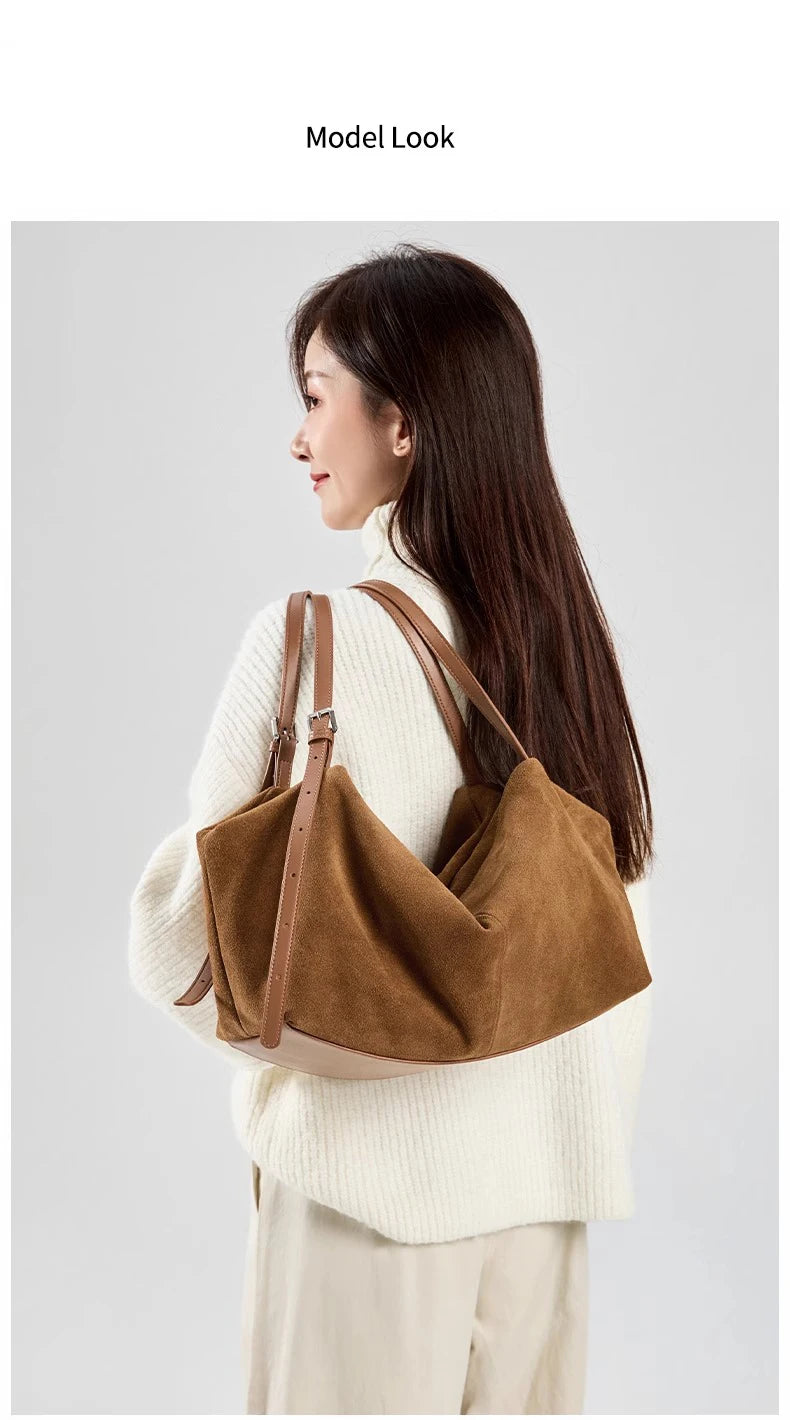 Women's Suede Genuine Leather Shoulder Bags Ladies Frosted Cowhide Crossbody Bag Female Design Luxury and Lazy Commuting Handbag