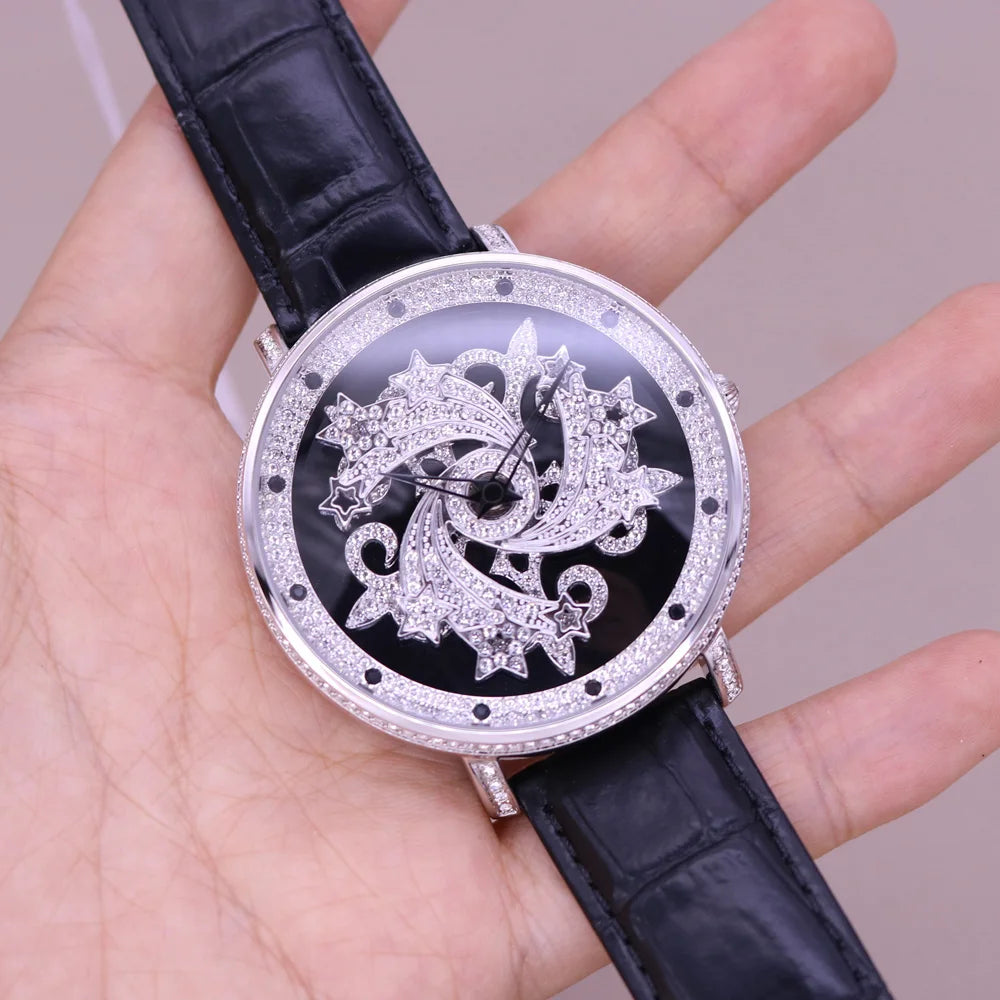 Luxury Davena Spin Snow Flower Women's Watch Japan Mov't Crystal Lady Hours Fine Fashion Real Leather Bracelet Girl's Gift Box