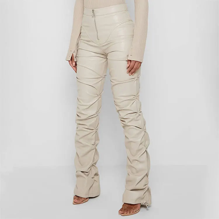 Women's Pants Wholesale Items High Waist Pu Leather Black Wide Leg Pants for Women Casual Fashion Loose Streetwear Trouser Femme