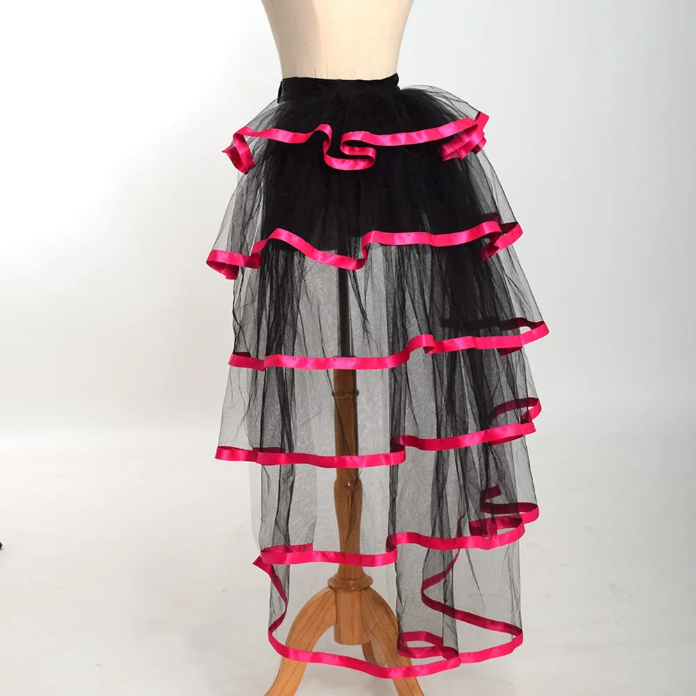 Women Punk Puffy Ruffle Tutu Bustle Skirts Sexy Steampunk Cocktail Party Tie-on Overskirt Gothic Tulle Skirt for Female