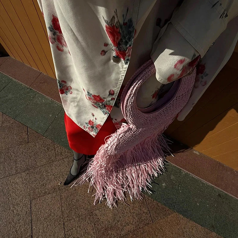 Creative Love Woven Underarm Bag Bohemian Tassel Fashion Design Large Capacity Handheld Beach Bag Hand-woven Tassel Women's Bag