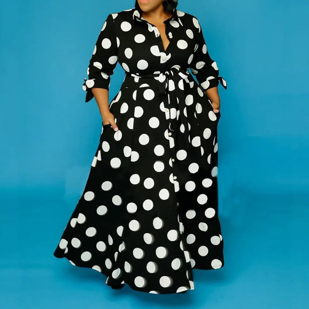 Wmstar Plus Size Dresses for Women Dot Printed with Pockets Slashes Fashion Party Maxi Dress Hot Sale Wholesale Dropshipping
