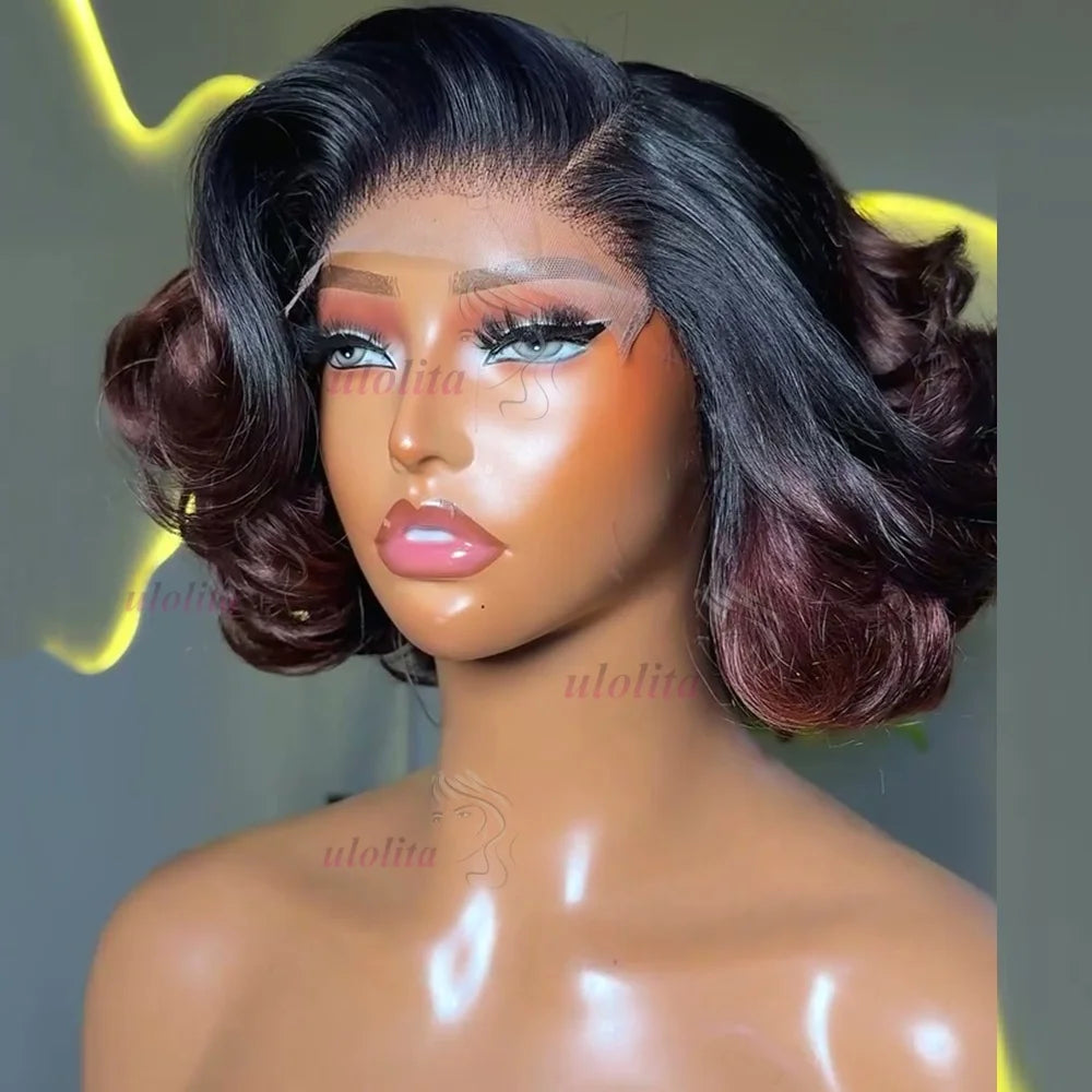 100% Raw Indian Virgin Hair Bouncy Wave 4x4 HD Lace Closure Wigs Wear and Go Ombre Chocolate brown #4 Bouncy Curly Glueless Wigs