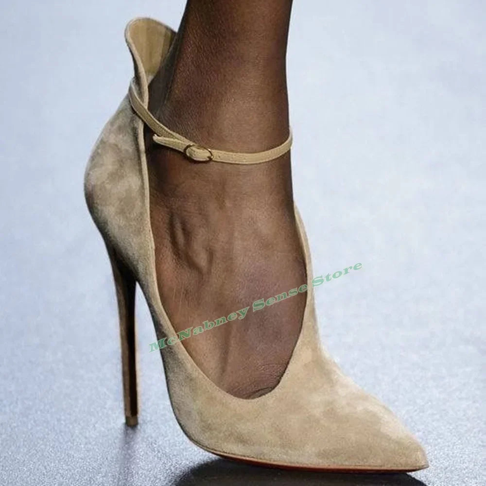 Cut Out Pointed Toe Pumps With Buckle Strap For Women