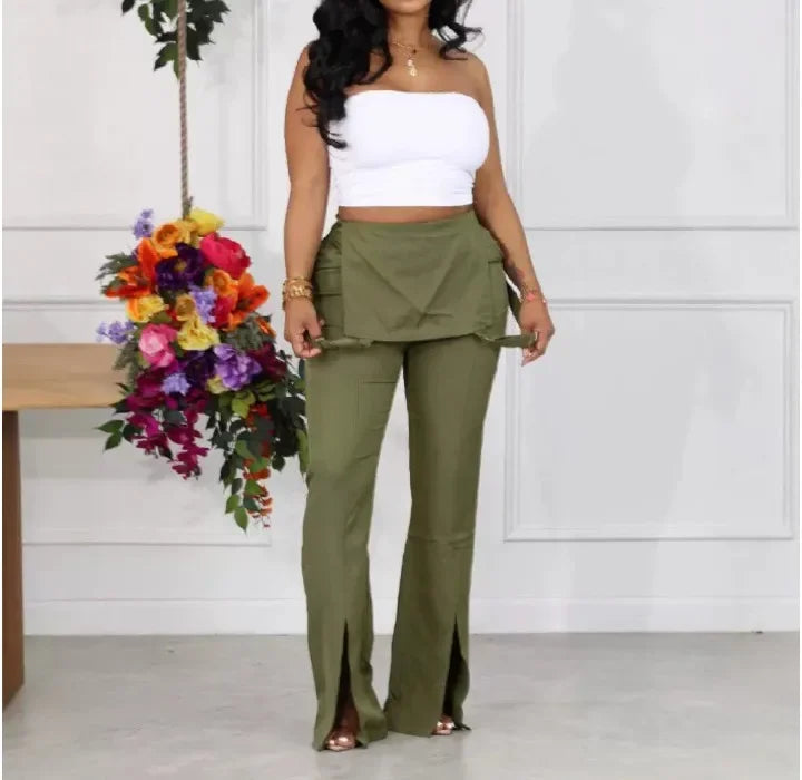 Elegant Long Jumpsuit Woman Streetwear Fashion 2024 Summer New Fashion Casual Pocket Design Slit Suspender Sexy Bodysuit Pants
