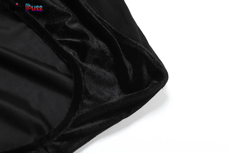 Weird Puss Diagonal Collar Sexy Dress Women Y2K Summer Trend Hollow Mesh Patchwork Midnight Birthday Party Clubwear Maxi Bodycon
