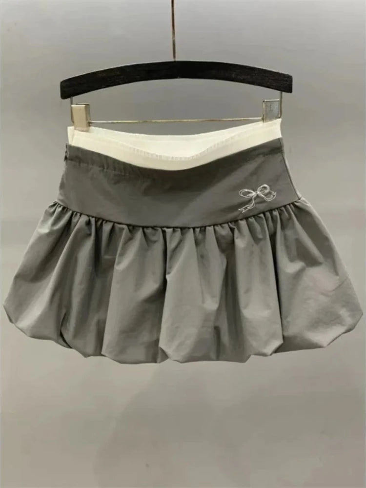 2025 Y2k Vintage Women's Layered Patchwork Streetwear Flower Bud Skirt High Elastic Waist Mini Skirts Female Trendy Fashion New