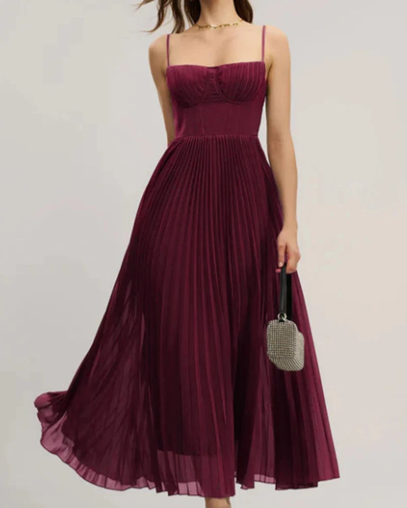 Elegant Backless Pleated Bridesmaid Maxi Dress for Women