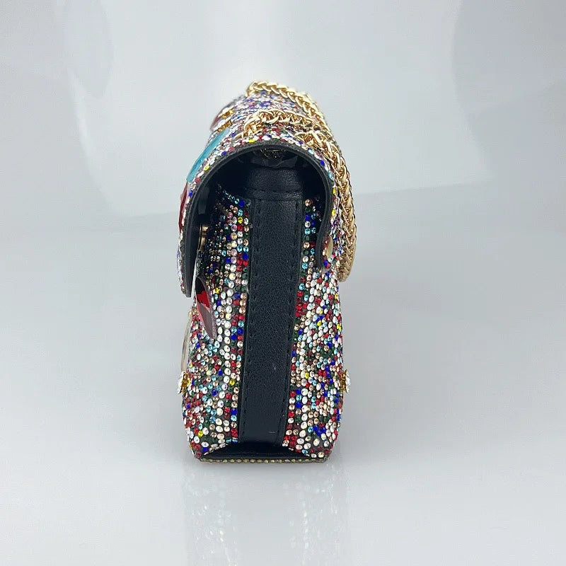 New Cross-Border High-End Feel Large Brick Socialite Style Diamond Underarm Handbag Embroidered Color Diamond Chain Chinese Dres
