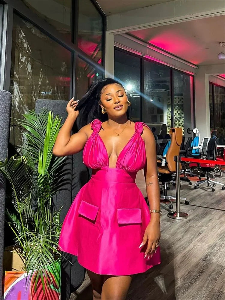 Wmstar Dresses for Women Sexy V Neck Elegant Solid Sleeveless New Summer Fashion Mini Dresses Women Wholesale Dropshipping 2024