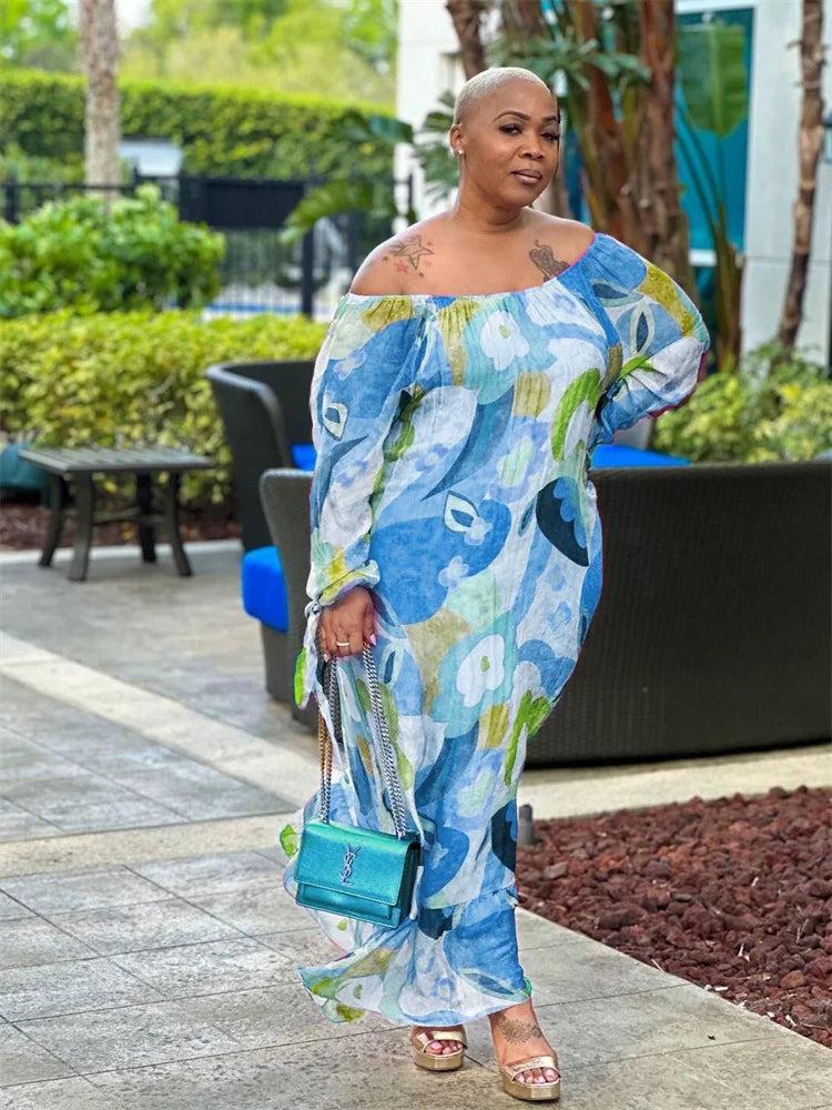 Wmstar Plus Size Women Dresses Flower Printed Loose Elegant Maxi Dress Outfits Fashion Streetwear Wholesale Dropshipping 2023