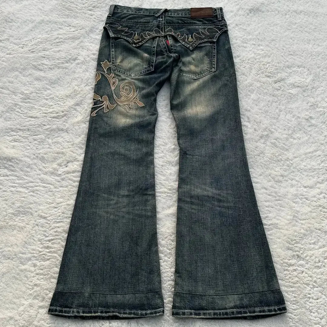 Trendy Three-dimensional Vision Vine Thorn Special Elements Printed Pattern Washing Jeans Women Street Casual Micro-flat Pants