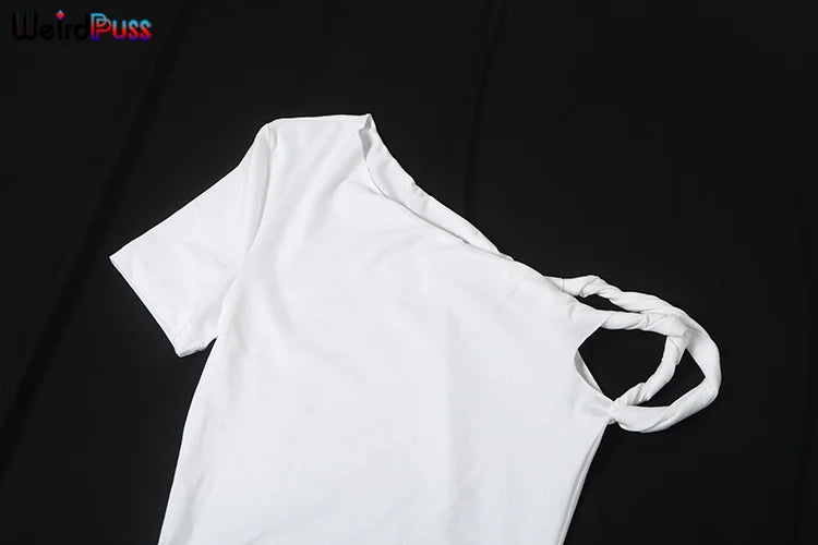 Weird Puss Bandage Dress Woman Summer Sexy Irregular Solid Sheath Chic Stretch Body-Shape Smooth Birthday Party Elegant Bodycon