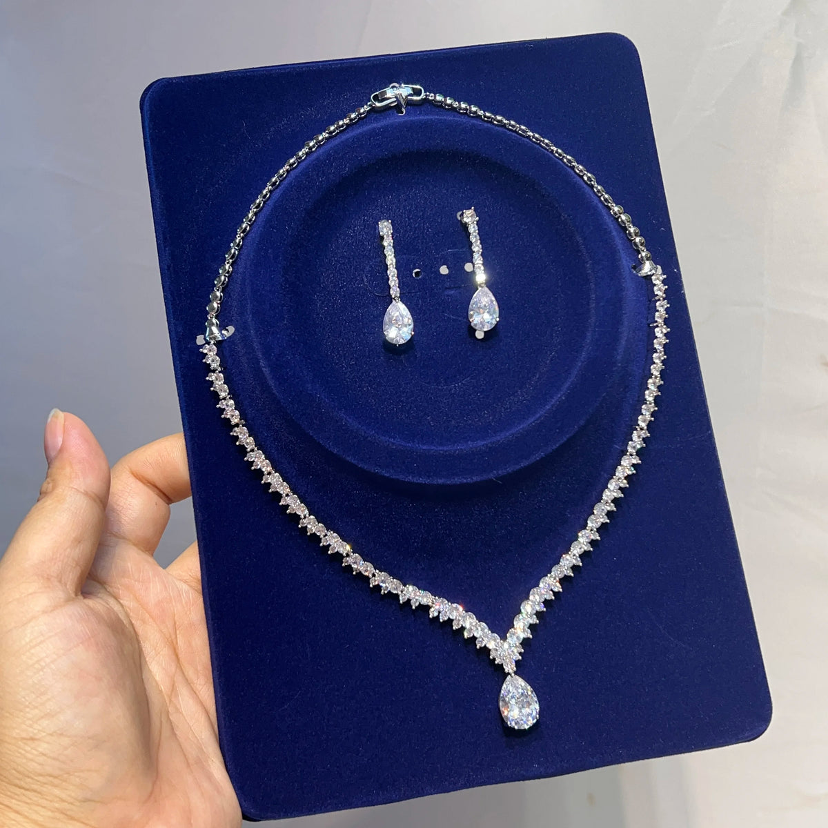 Bridal Water Drop Crystal Necklace And Earring Set For Women