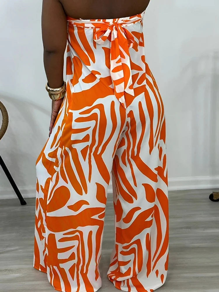 Wmstar Jumpsuit Women Summer Off Shoulder Open Back Print Color Sexy Loose Bandage Rompers Summer Wholesale Dropshipping 2024