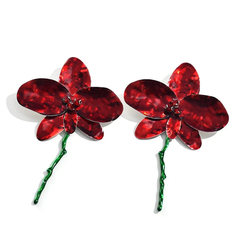 New Arrival Exaggerated Large Red Flower Drop Earrings High-Quality Trendy Long Earrings For Women Statement Jewelry Accessories