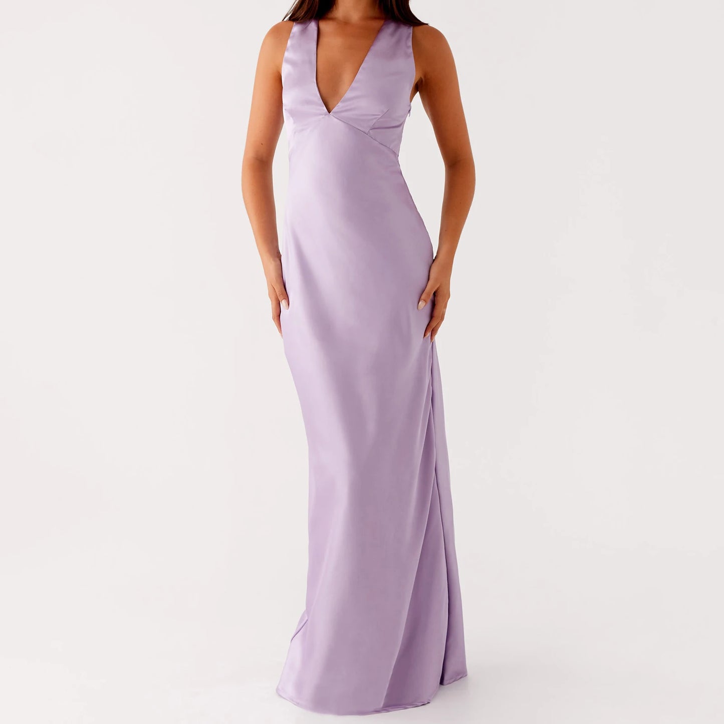 Women's Satin Halter Dress Solid Color Back Cross Elegant Slim Fit Dress for Party, Wedding