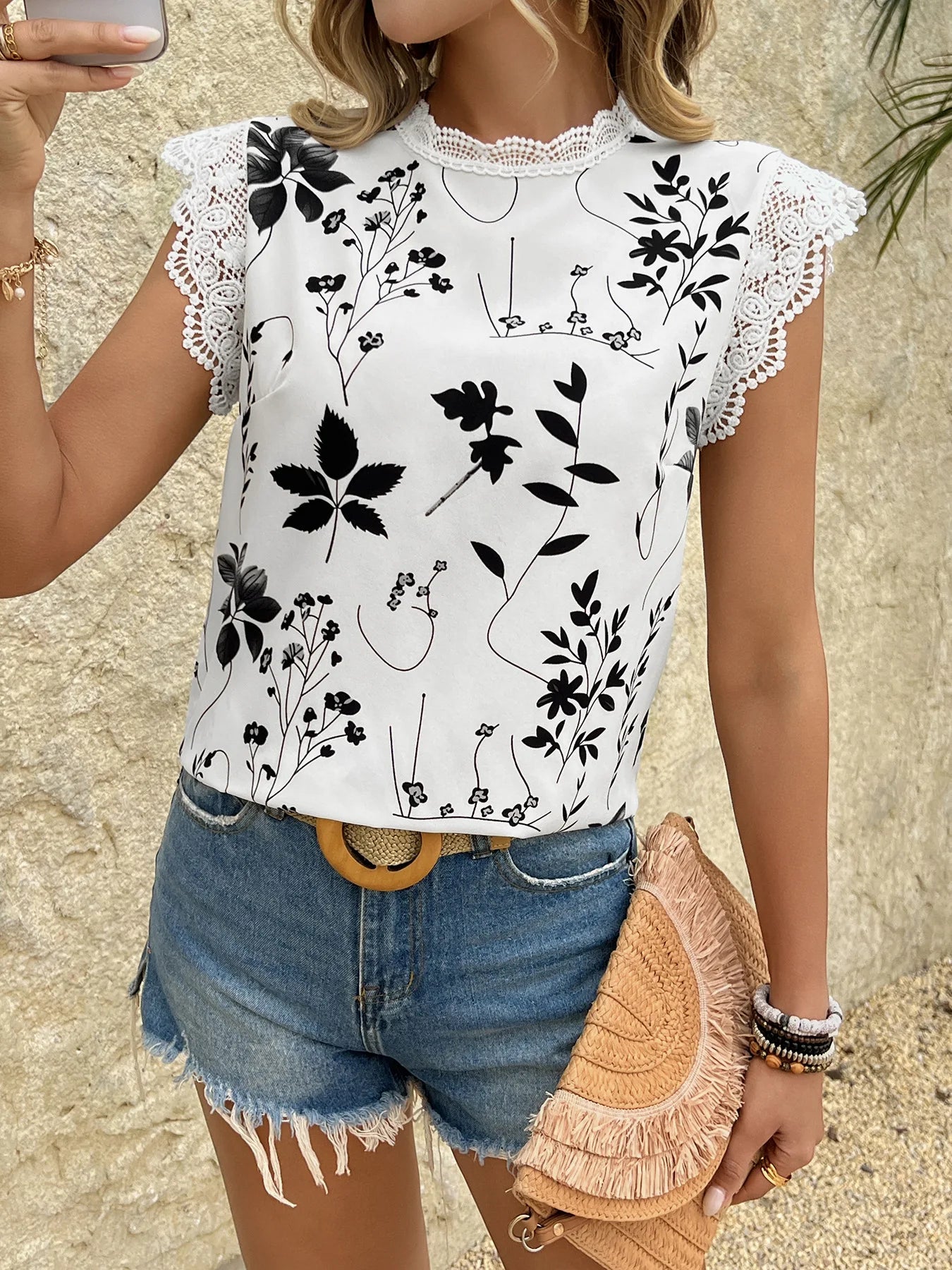 Women Summer New Lace Splicing Sleeveless Shirt Top Sexy Fashion Cami Tank Tops