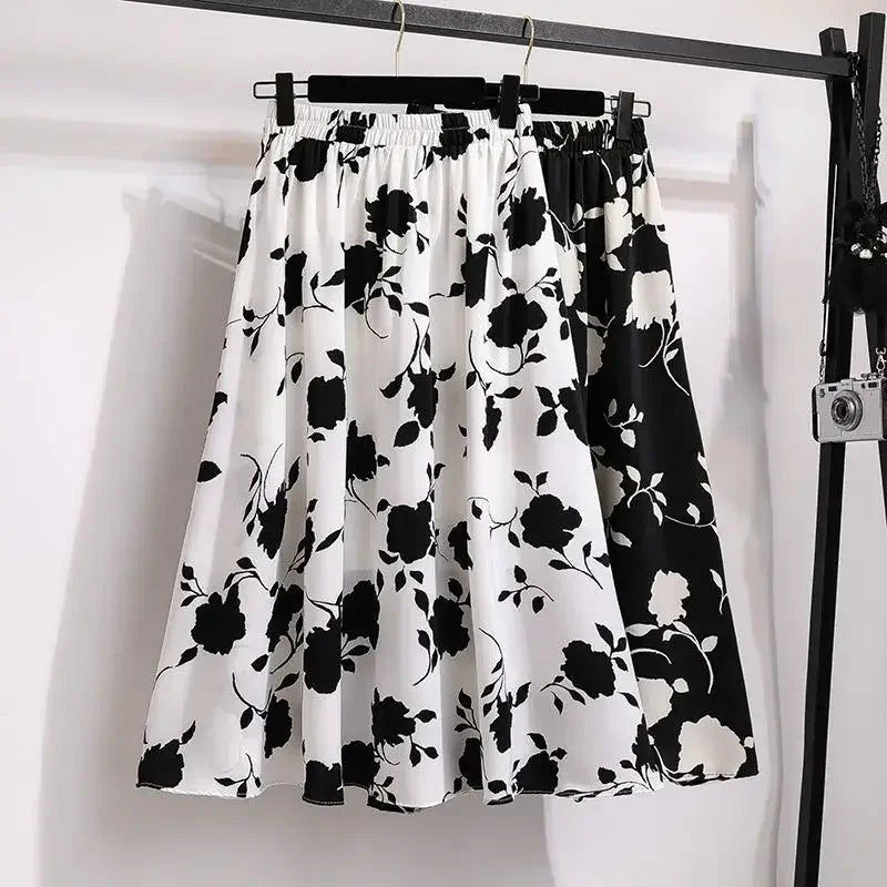 Plus Size High-Waisted Slimming Plus Size Women's Rose Skirt 2024 Summer Medium-Length Stylish BBQ Hip Covering Casual Dress