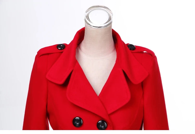 Autumn Winter Women Double Breasted Woolen Coat Solid Color Lapel Slim Fit Short Ladies Wool Jacket S-3XL